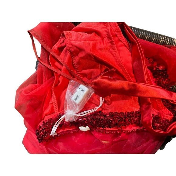 She Devil Sheer Cape with Sequined choker neck and hood with Gold Horns& Red pai - Picture 13 of 14